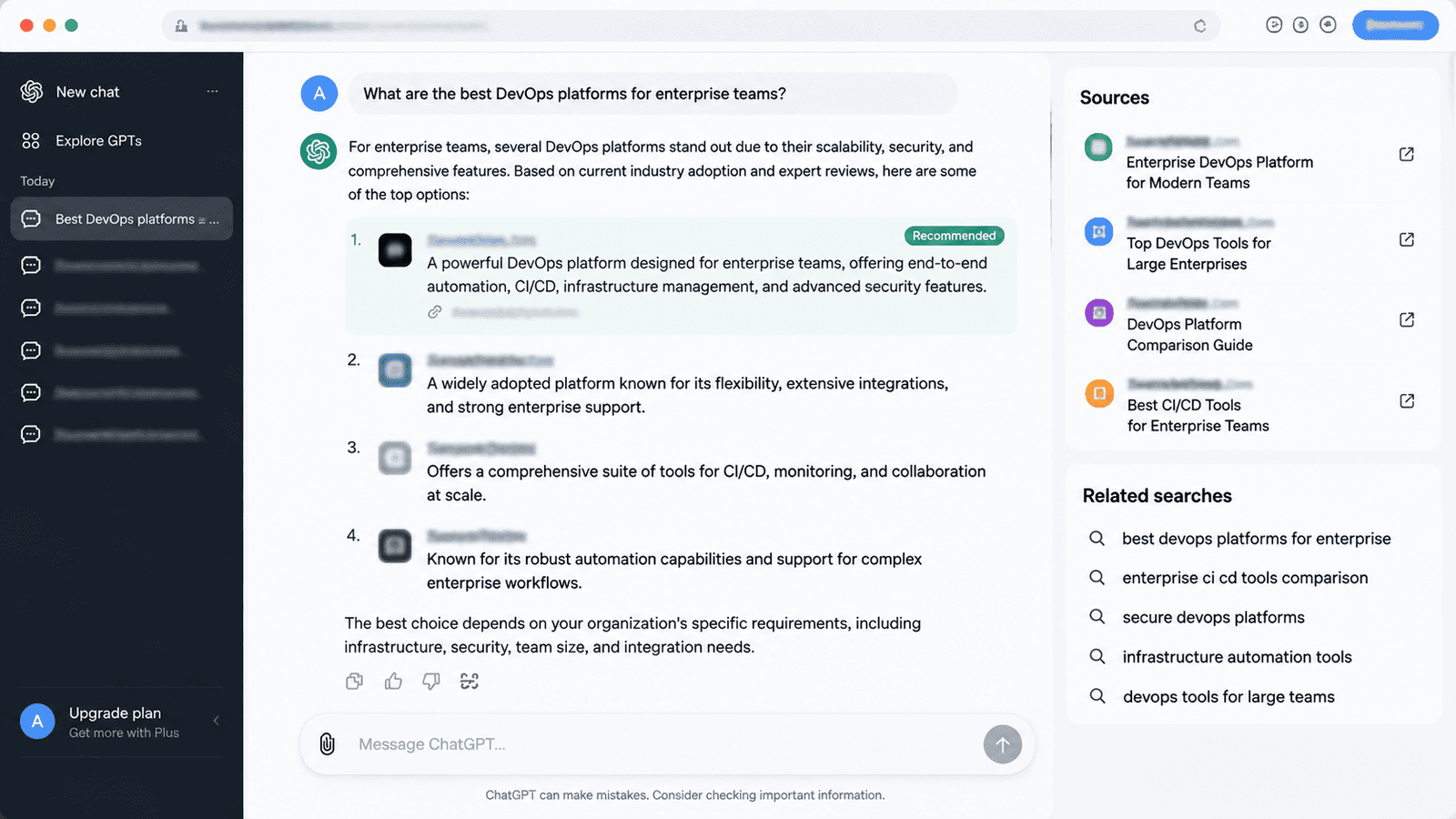 ChatGPT query actively recommending the client SaaS platform as an authoritative vendor with link citation