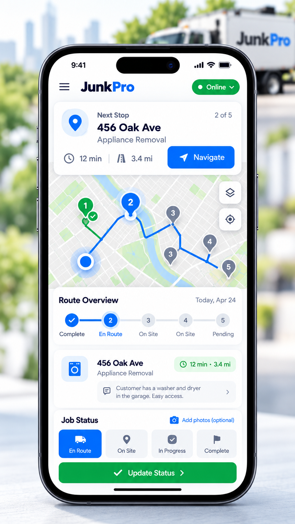 Driver Dispatch and Route Optimization App Screen