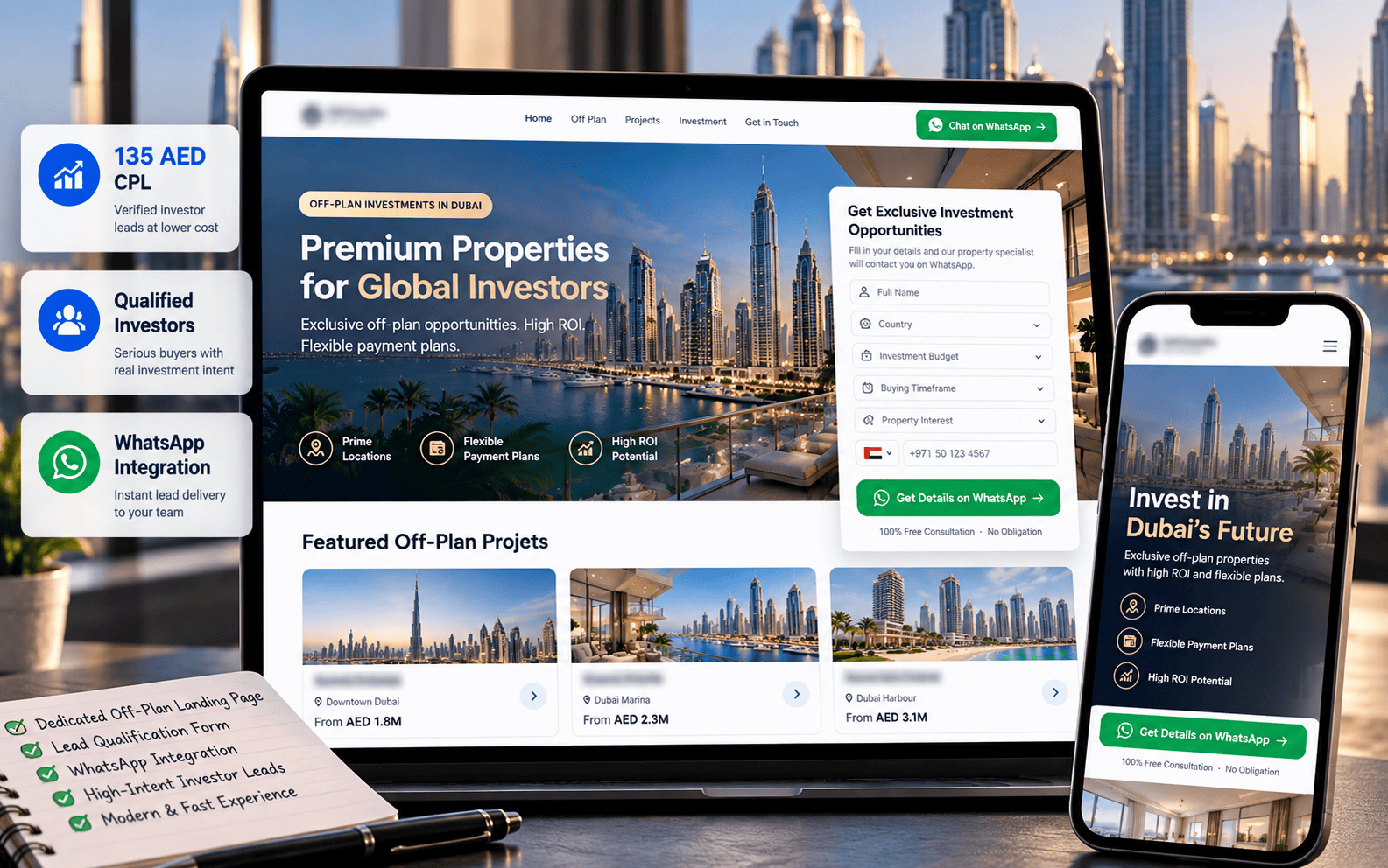 High-converting Dubai luxury real estate landing page mockup
