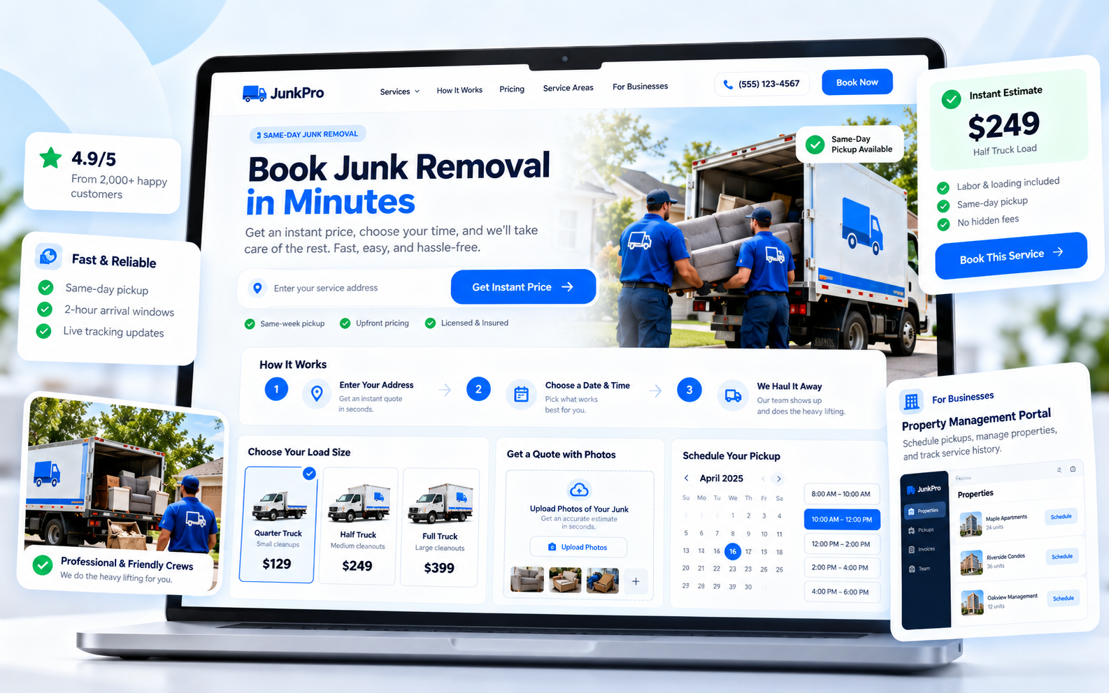 Junk Removal Instant Booking Website Mockup