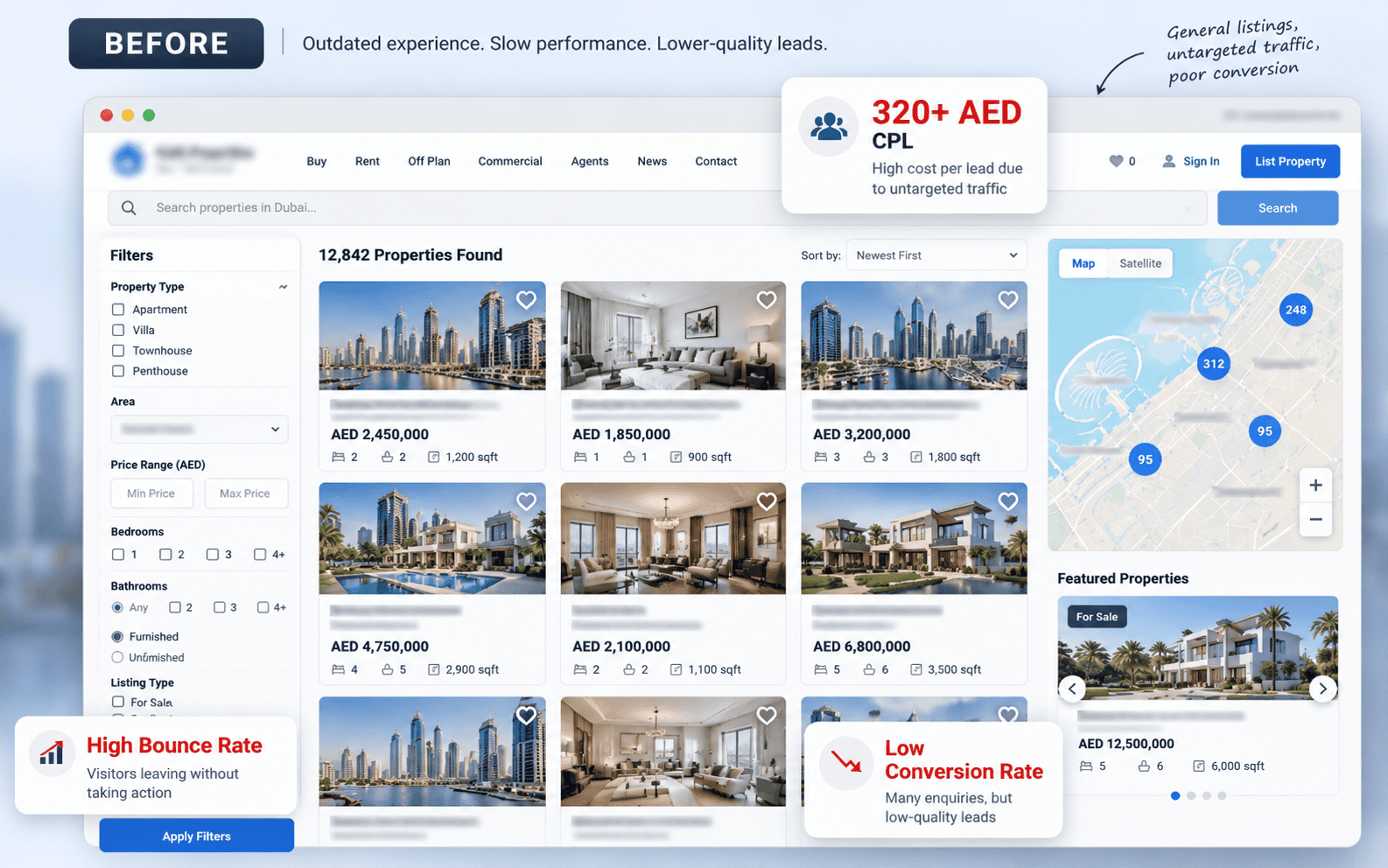 Previous slow real estate portal with low conversion rate