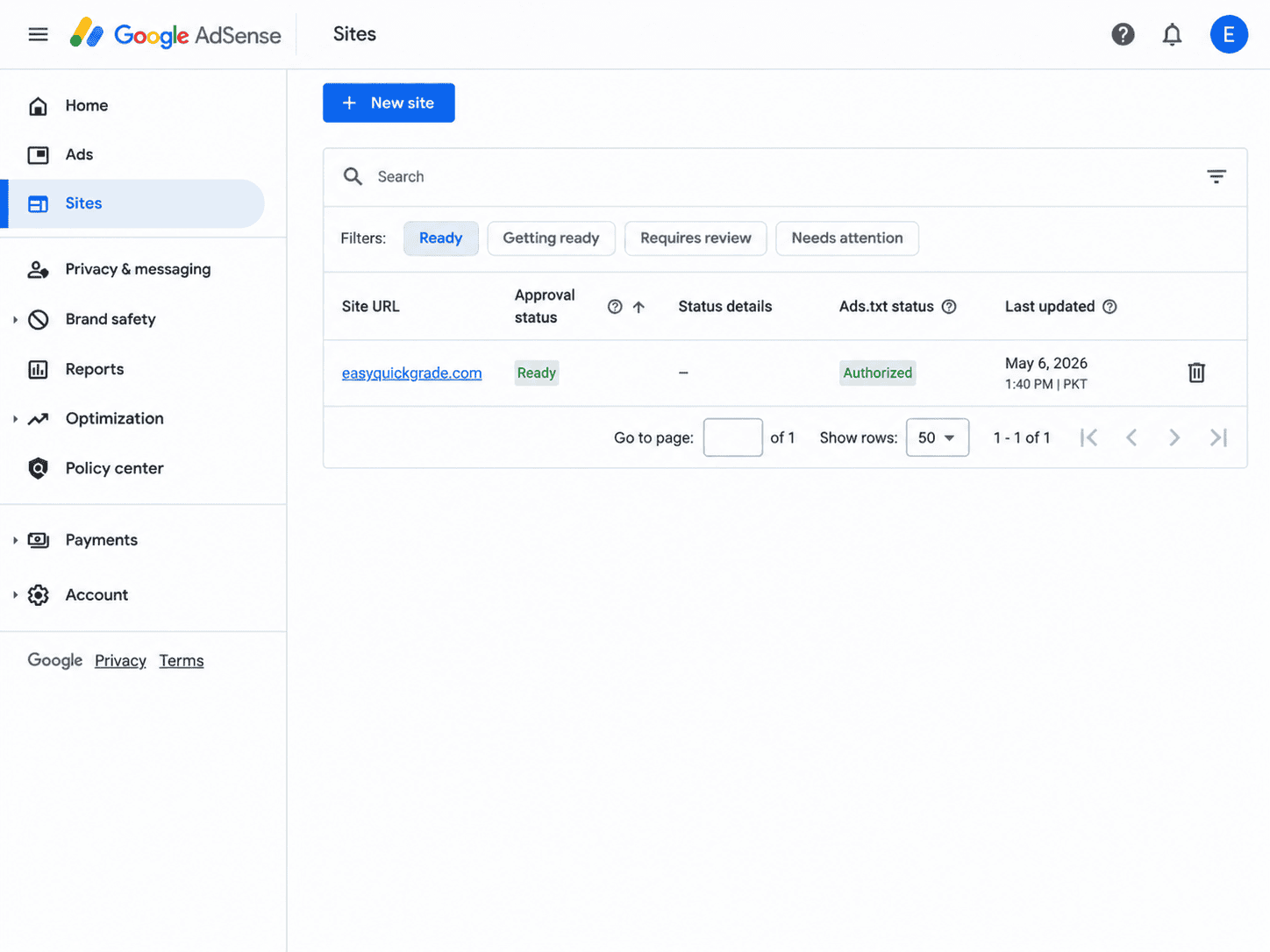 Google AdSense account approval confirmation