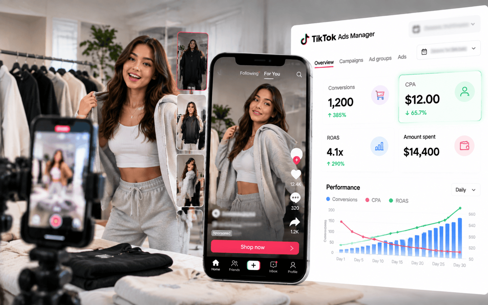 Native TikTok UGC video with Spark Ads 'Shop Now' overlay