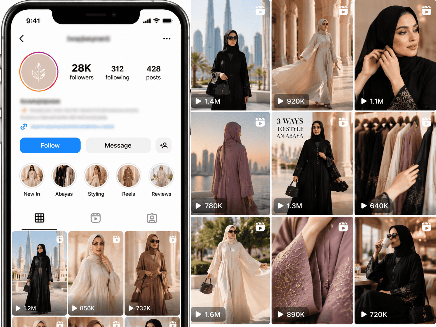 Dynamic lifestyle video reels grid with viral reach and high engagement