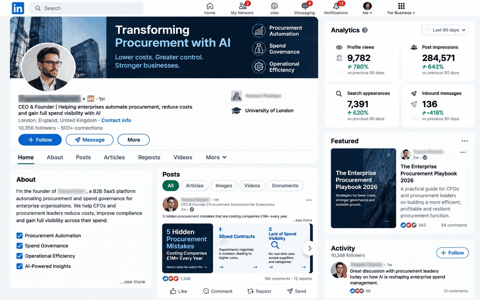 Revamped LinkedIn profile with clear value proposition and viral carousel post