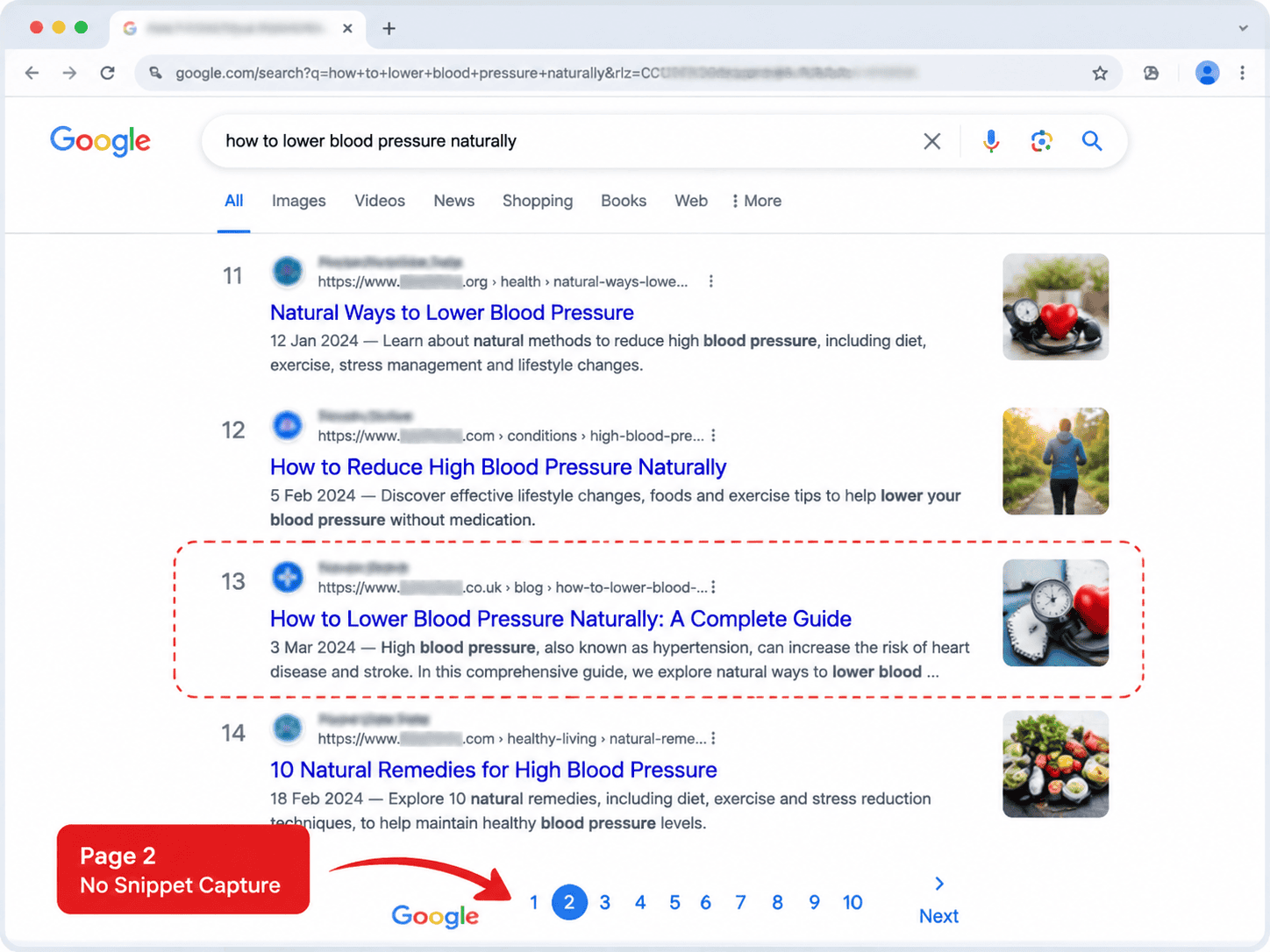 Dense unstructured medical guide ranking on page two without snippet capture