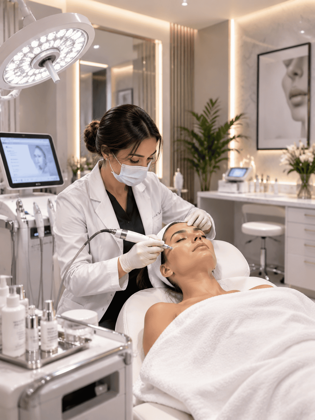 Modern luxury cosmetic surgery and non-invasive medical aesthetic clinic treatment room