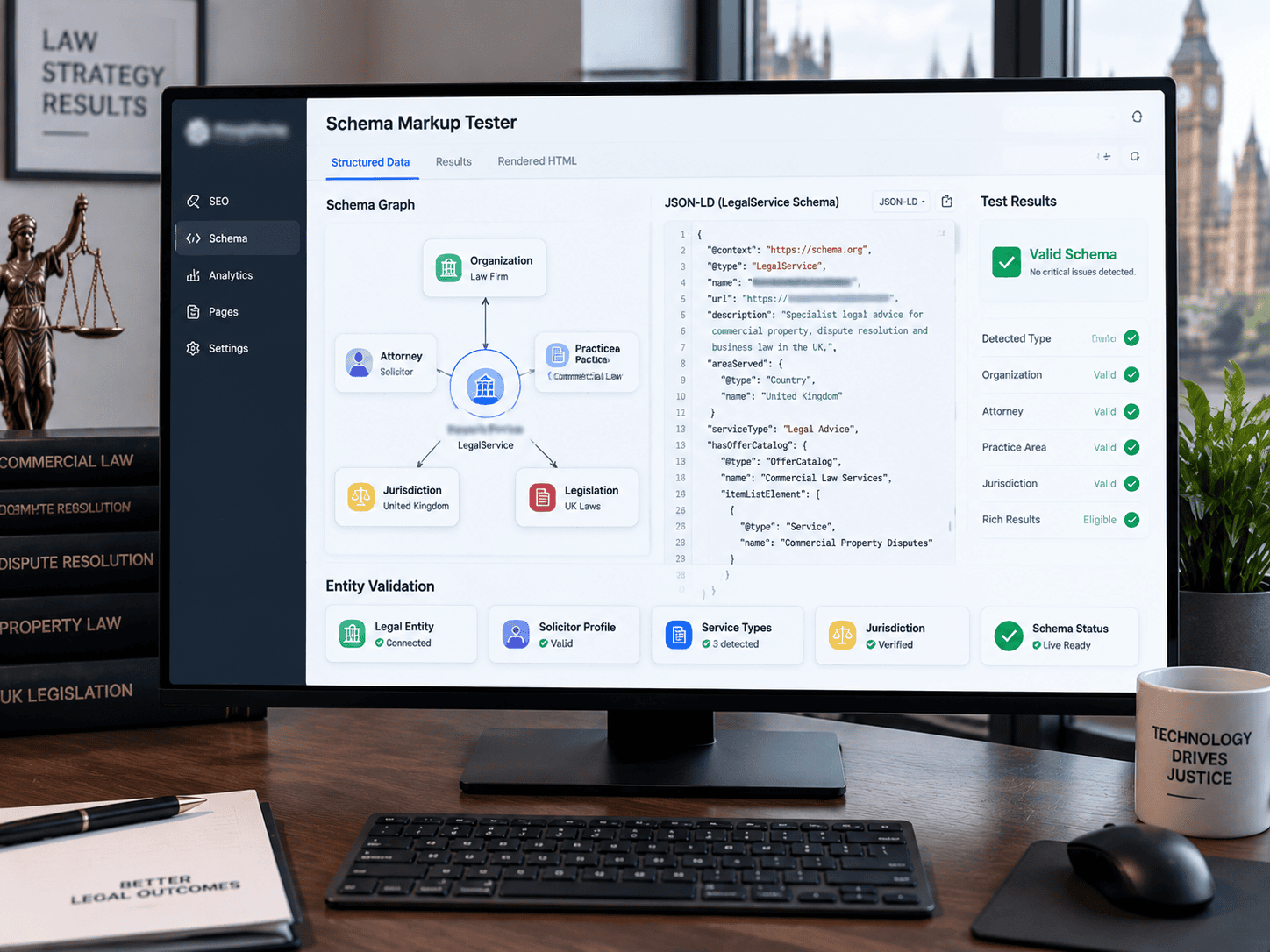 Verified legal entity schema architecture in testing tool