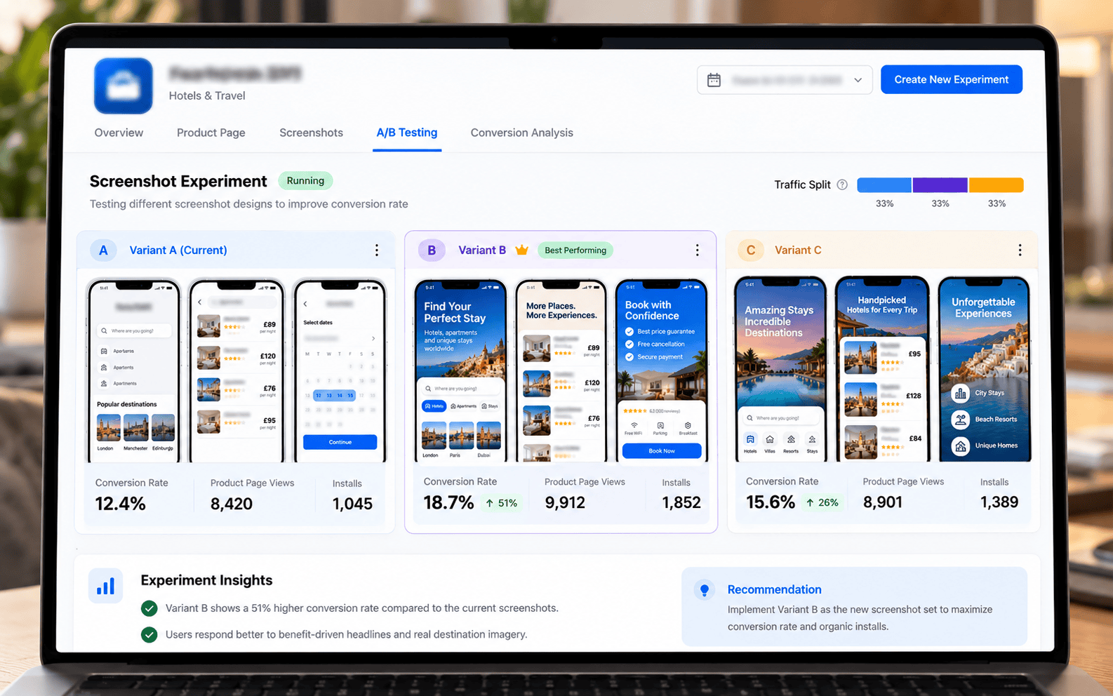 A/B testing screenshot variations