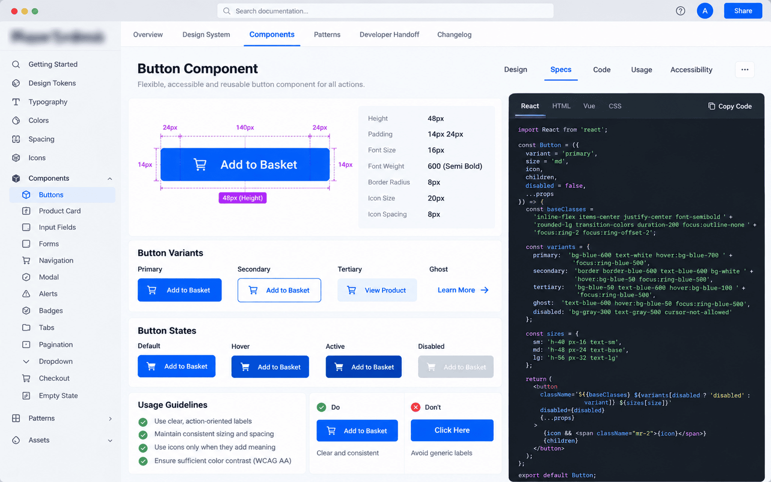 Developer handoff documentation
