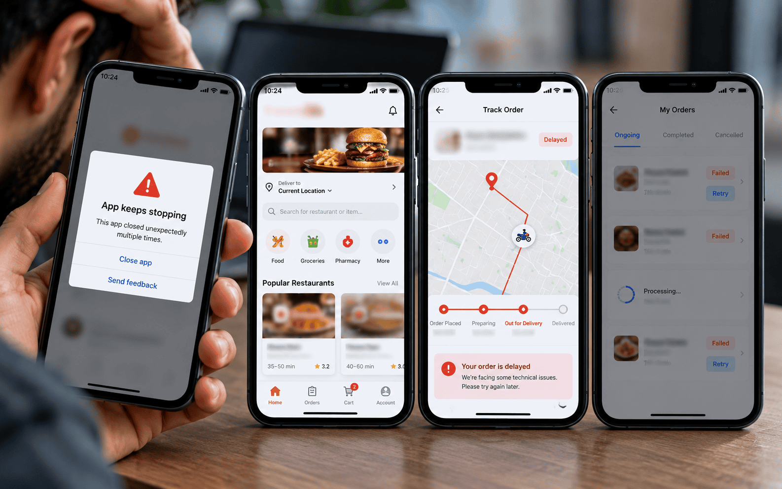 Old buggy delivery app interface