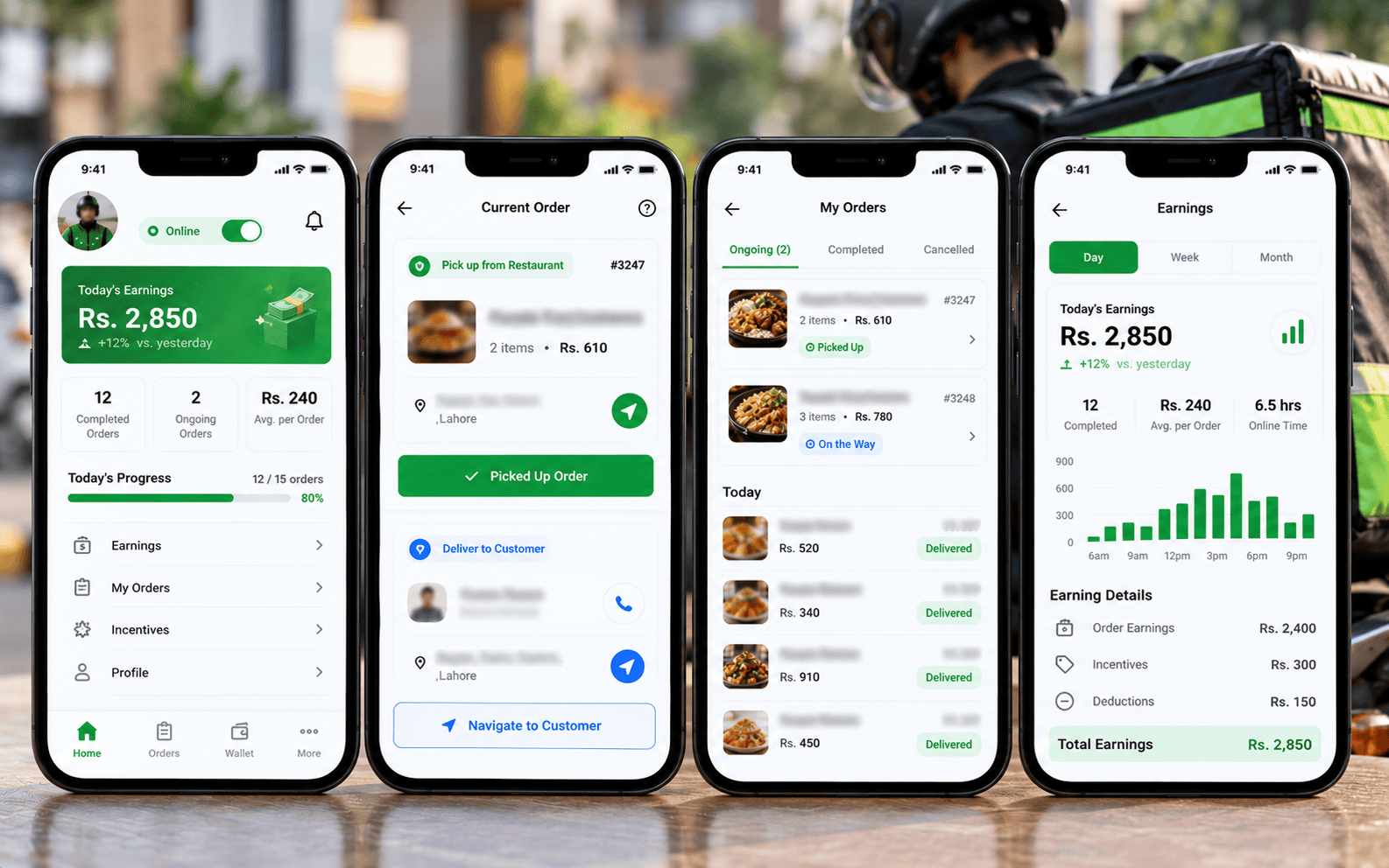 Rider earnings and order management dashboard
