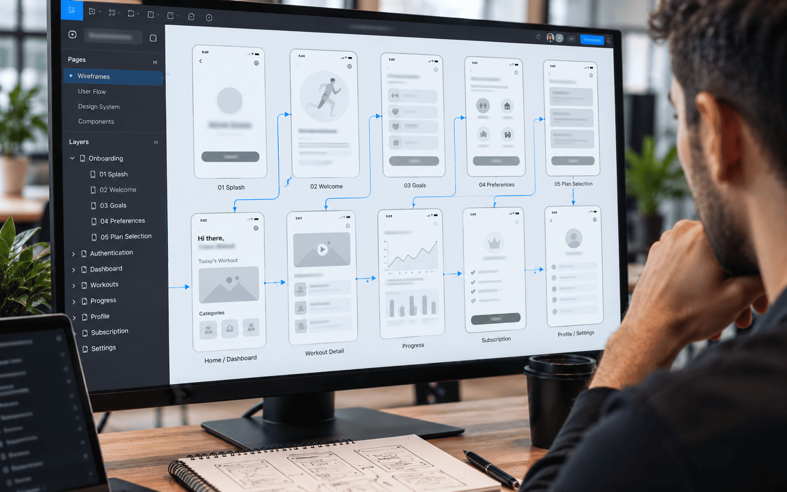 Initial wireframes and fitness app planning