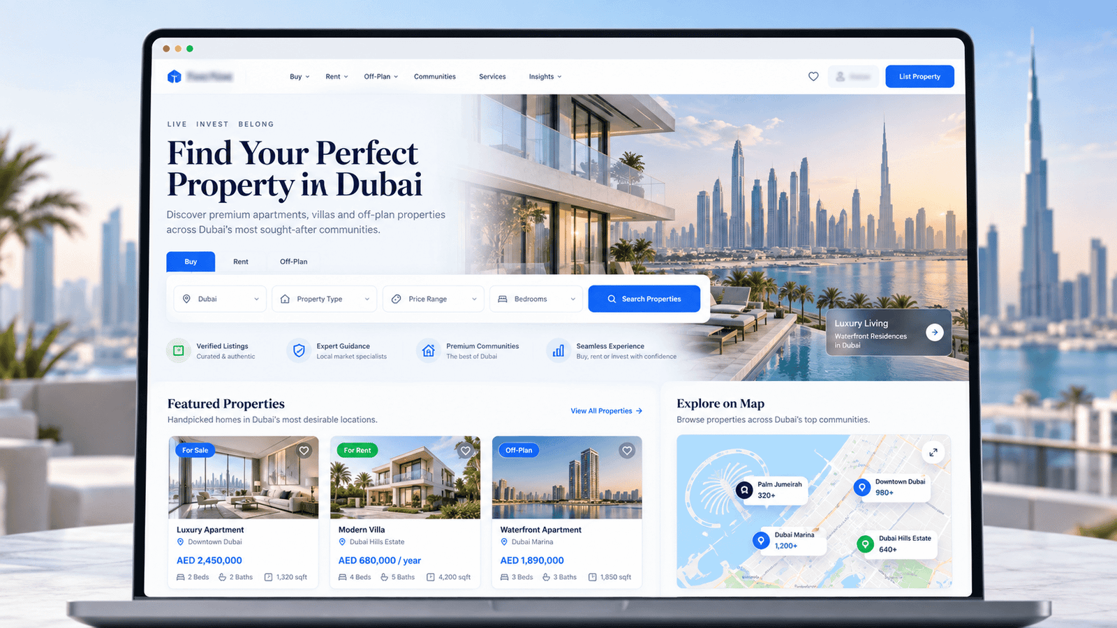 Custom Dubai real estate portal mockup