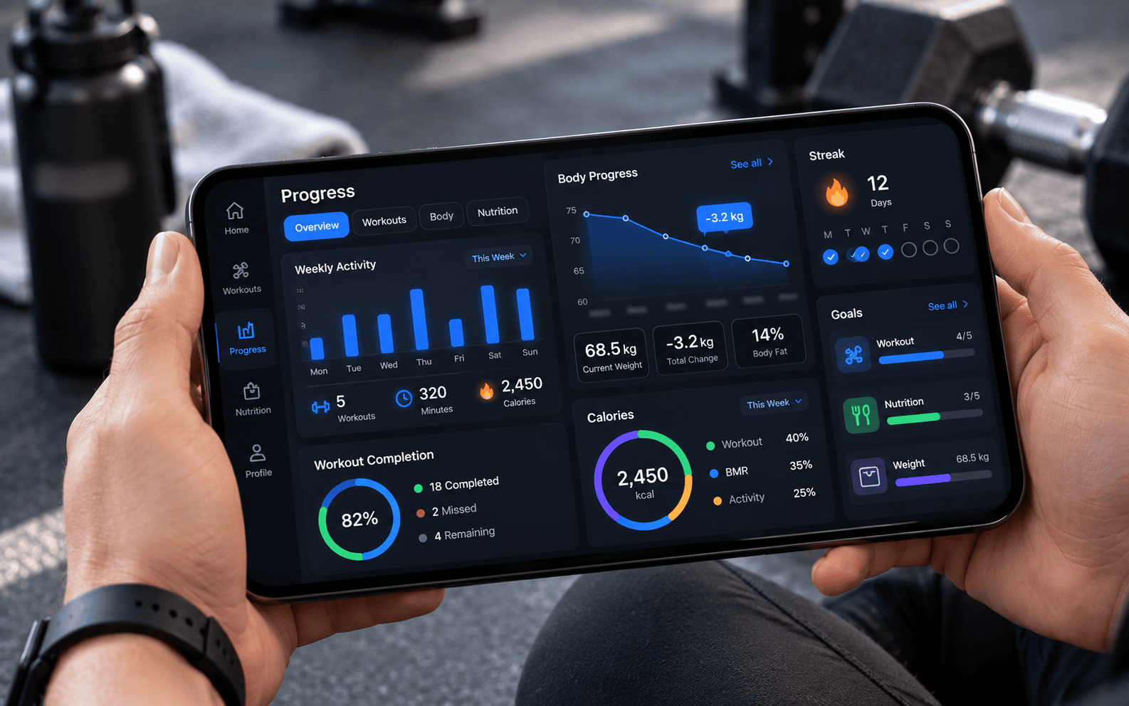 User fitness tracking and analytics dashboard