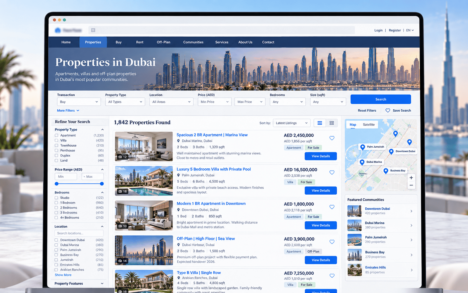 Old real estate website search interface