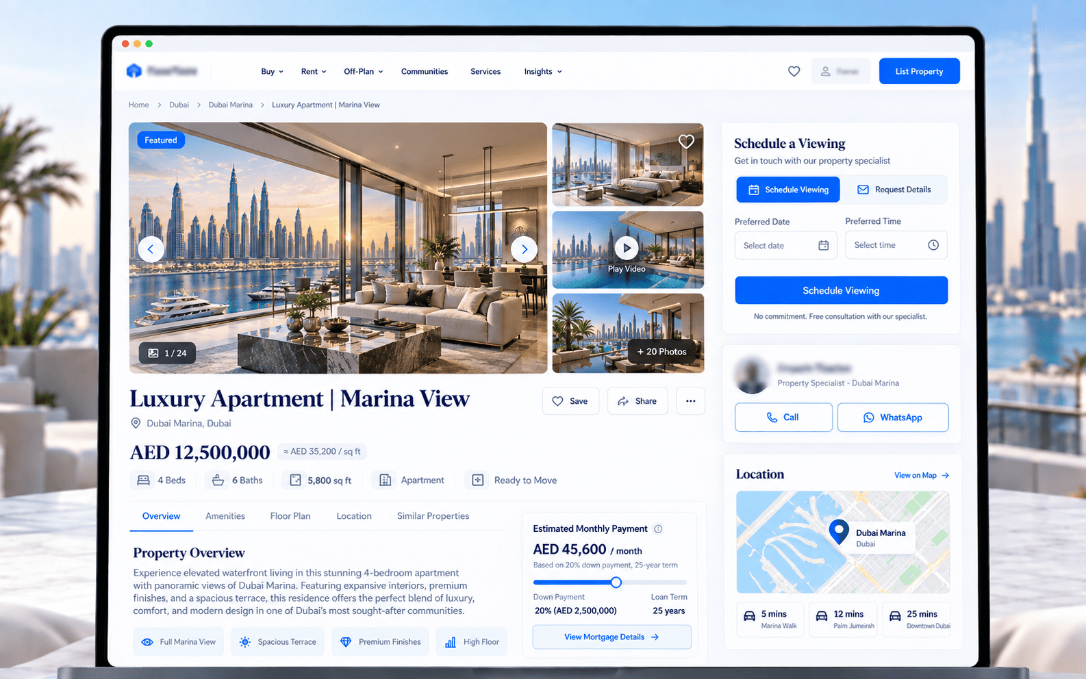 Luxury property listing page UI