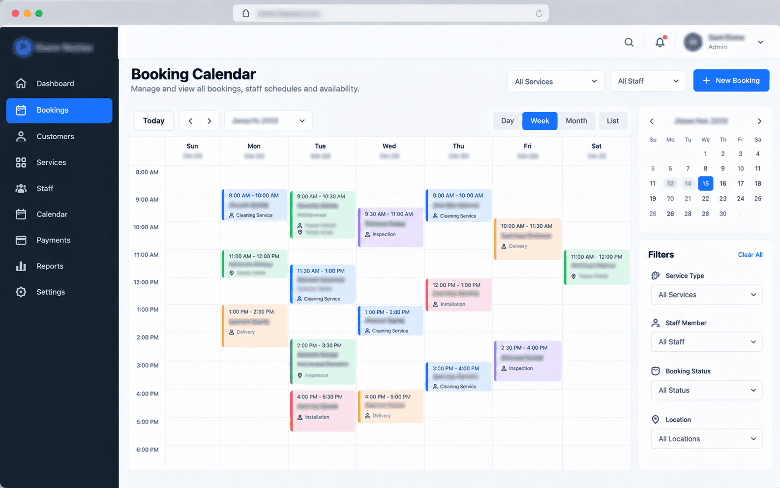 Automated booking calendar interface