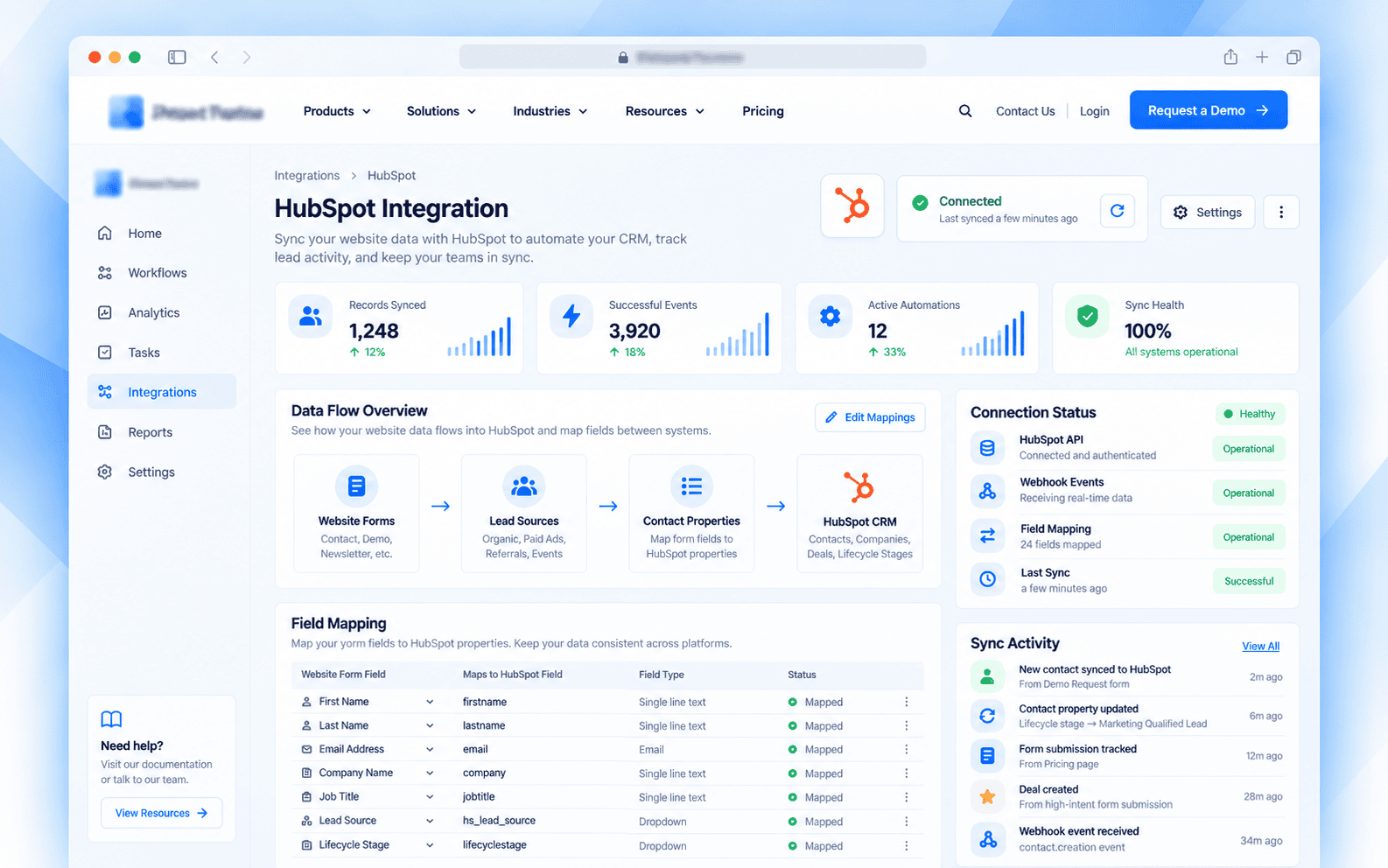HubSpot API Integration mapping