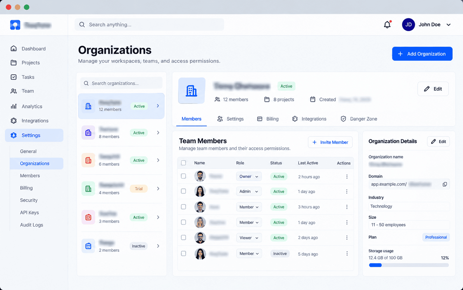Settings and tenant management