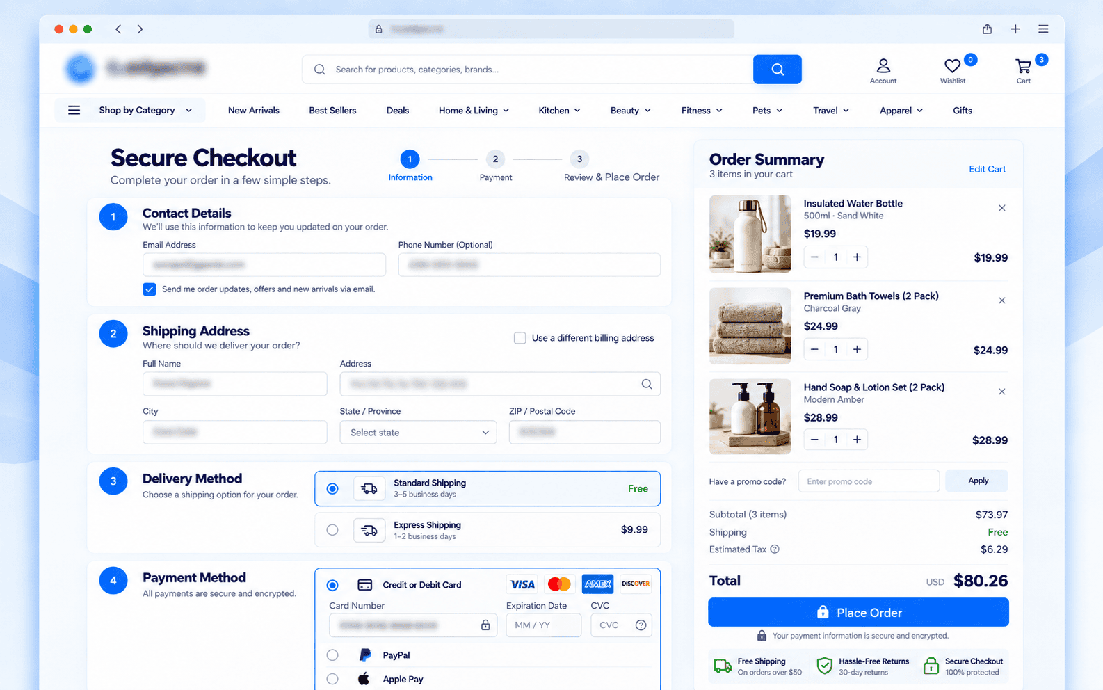Streamlined single-page checkout UI