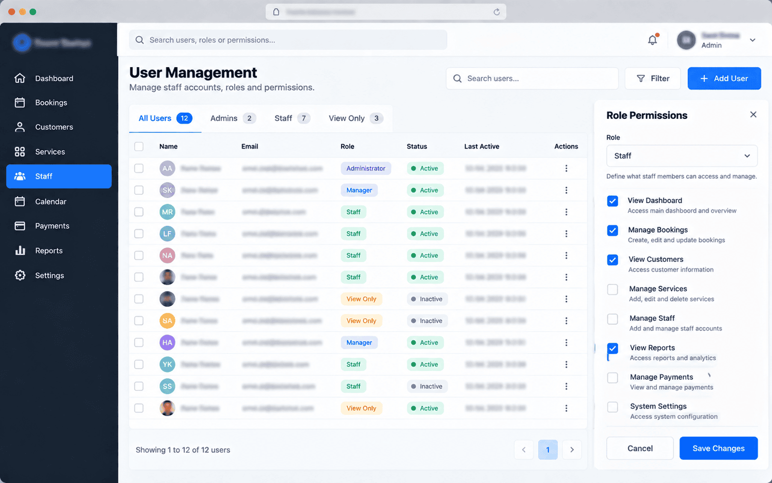 User management and role permissions