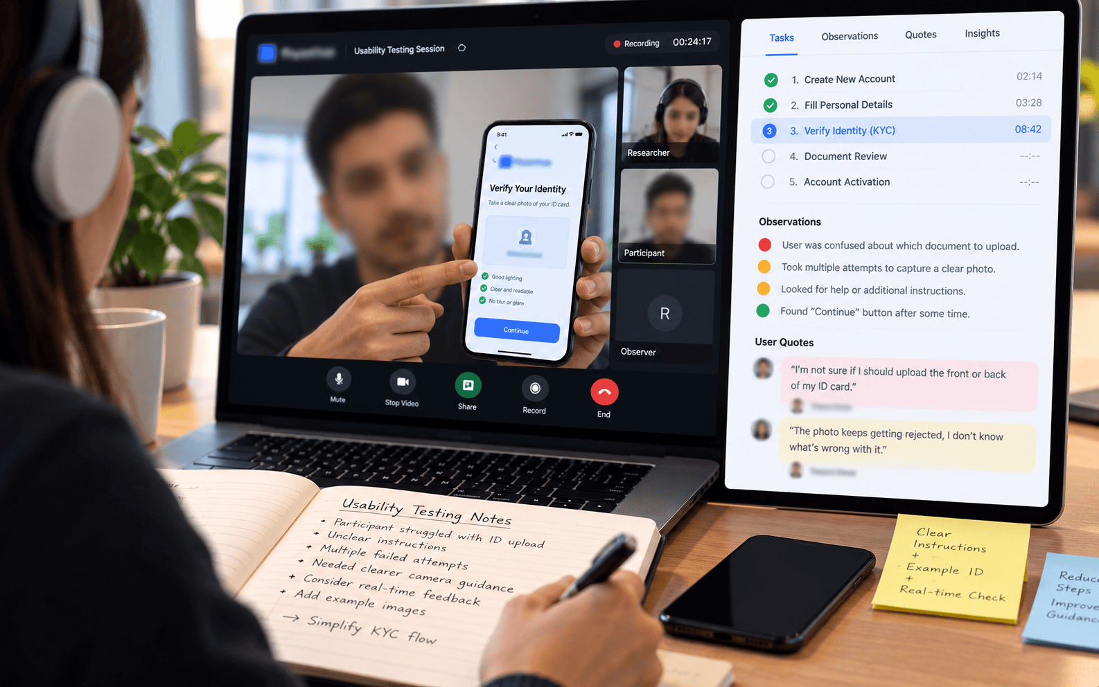 Usability testing session insights
