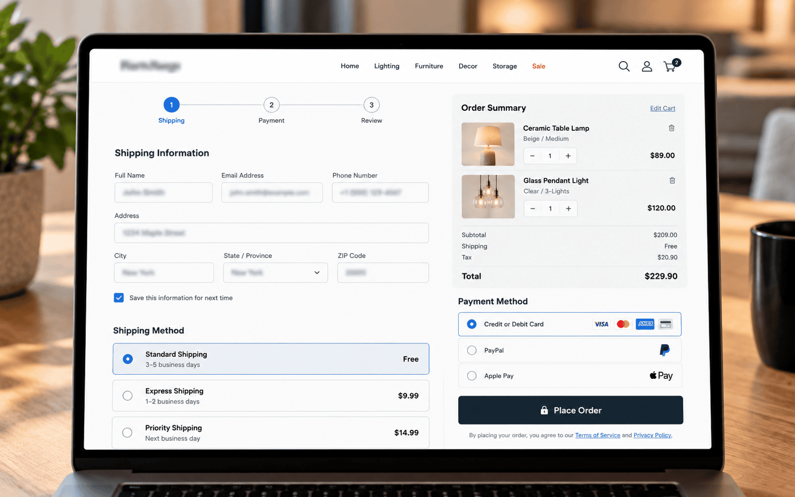 Streamlined checkout process UI