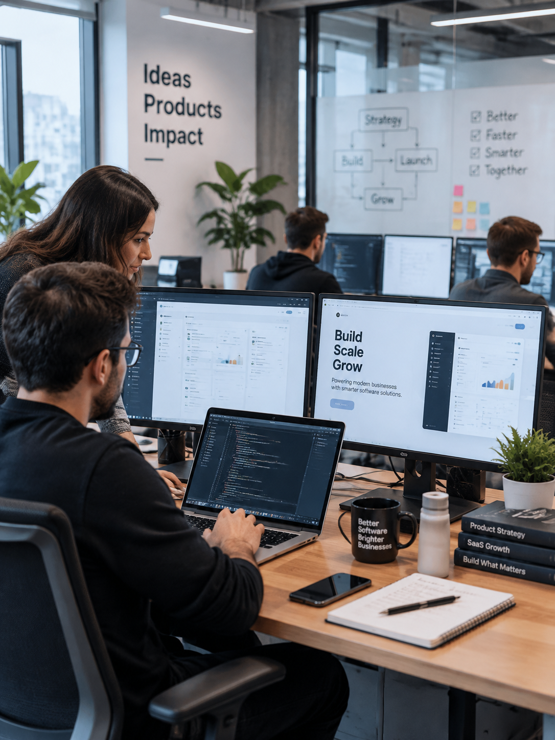 B2B cloud enterprise software developers and product strategy team collaborating